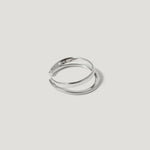 Minimalist open silver ring with double band on white background
