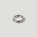 Minimalist silver chunky open ring on a white background