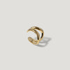 Minimalist open gold ring with double band design on a light background
