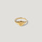 Gold signet ring with engraved floral design on plain white background
