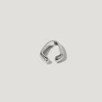 Minimalist open sterling silver ring with polished finish on white background