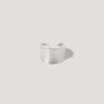 Wide brushed silver adjustable ring on white background, minimalist jewelry.
