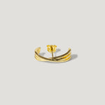 Gold twisted hoop stud earring with modern, minimalist design on a white background
