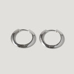 Pair of silver-tone hoop earrings with a smooth, polished finish on white background