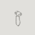 Minimalist open silver ring with delicate chain link detail on white background